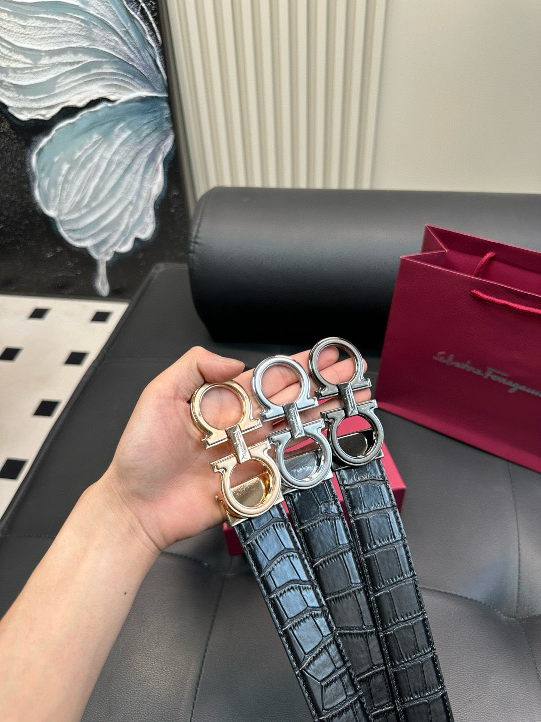 Ferragamo Crocodile skin pattern belt