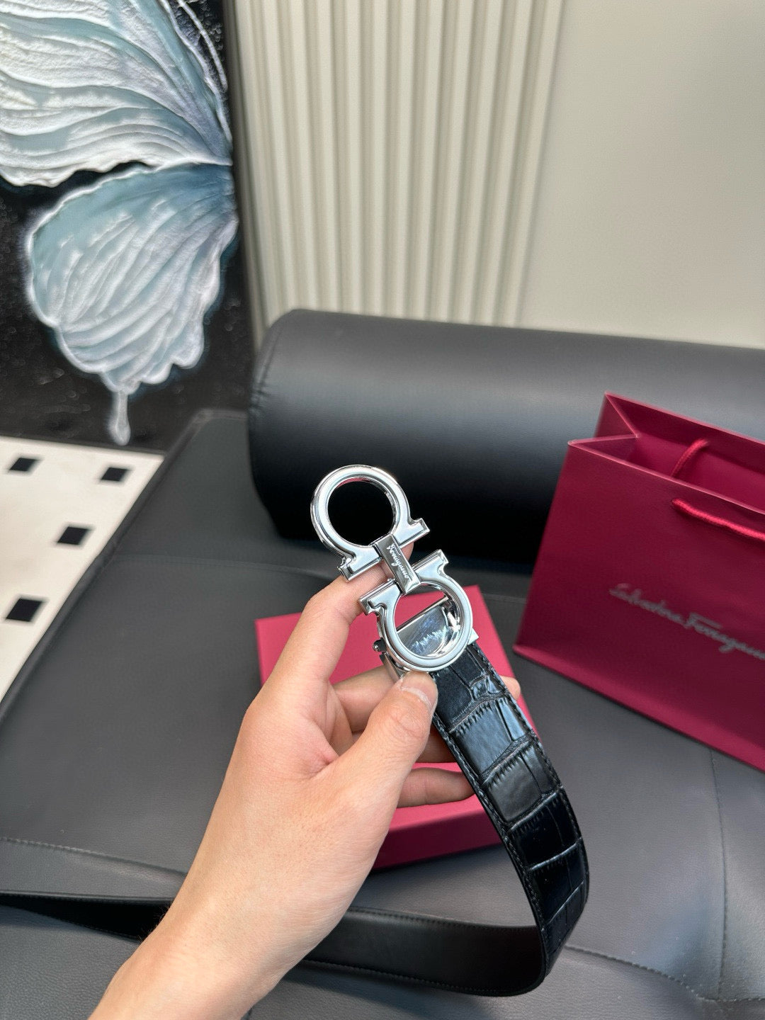 Ferragamo Crocodile skin pattern belt
