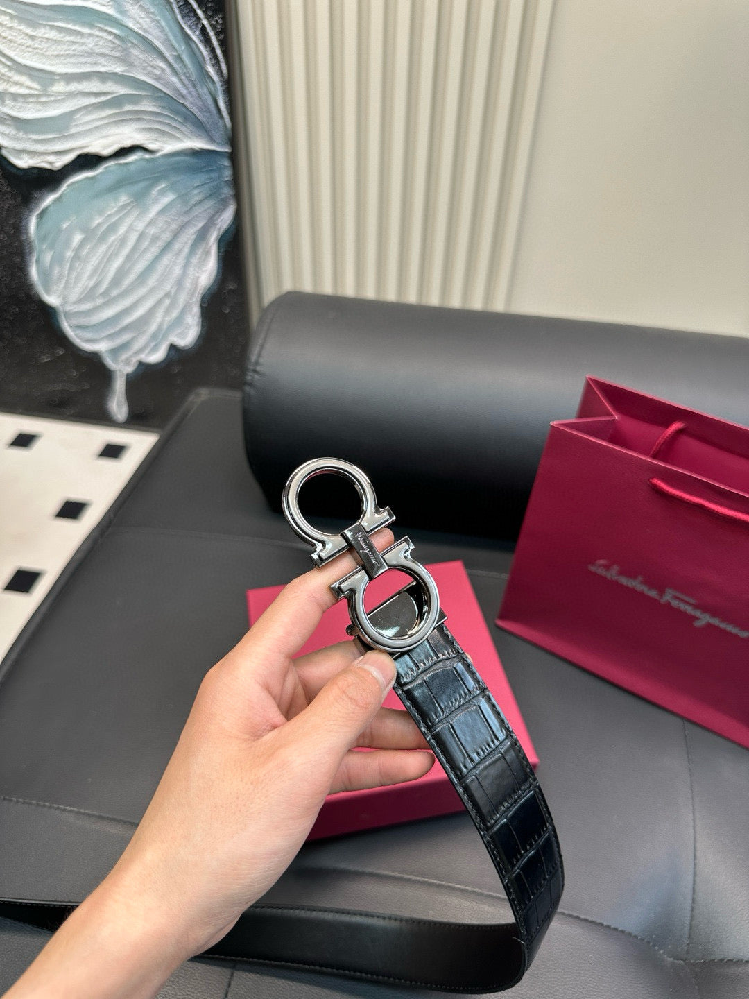 Ferragamo Crocodile skin pattern belt