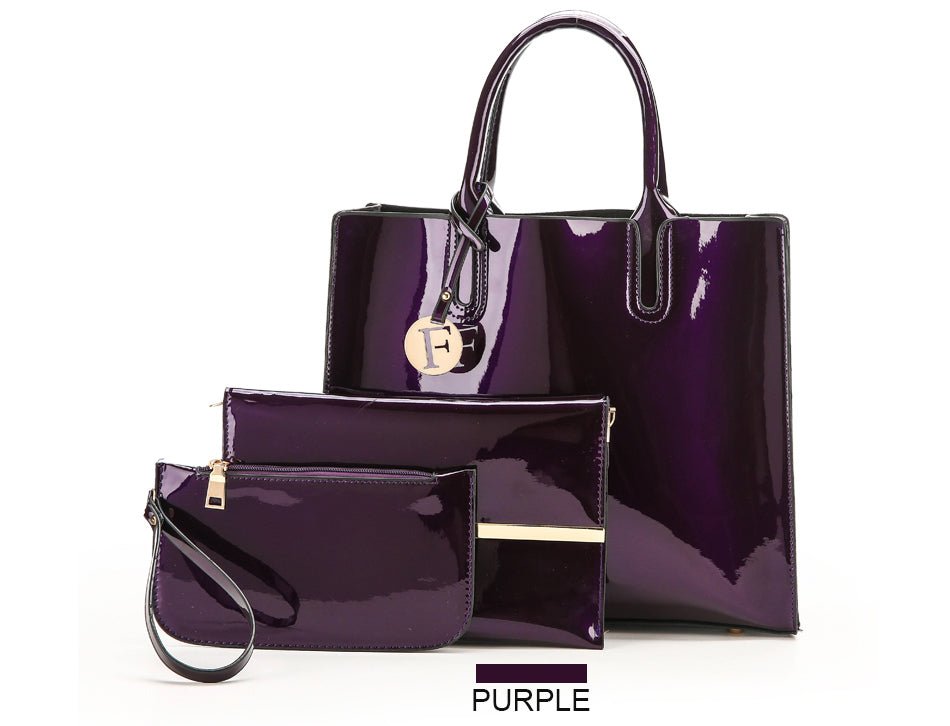 Women's 3 Piece Patent Leather Handbag Set