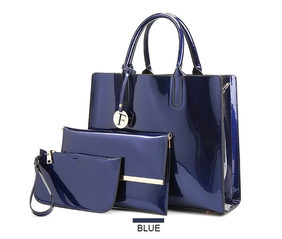 Women's 3 Piece Patent Leather Handbag Set