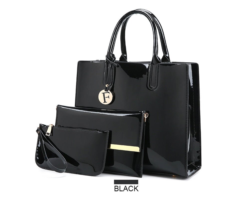 Women's 3 Piece Patent Leather Handbag Set