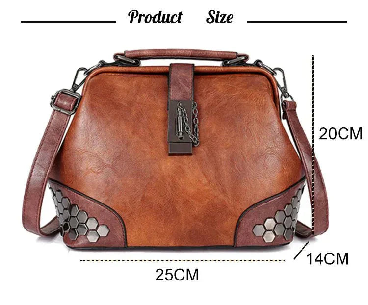 Women's Lock Chain Rivets Crossbody Shoulder Bag